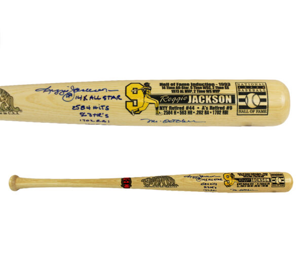 Reggie Jackson Signed Cooperstown Hall of Fame Blonde MLB Bat with 7 Inscriptions