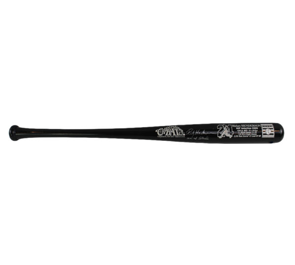 Rickey Henderson Signed Cooperstown Hall of Fame Black MLB Bat with "Man of Steel" Inscriptions - Image 3