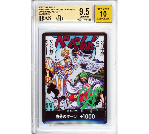 Mackenyu Signed One Piece DON! Card Zoro & Gorou Wings of Captain - Japanese Graded 9.5 GM MT/Auto10 Encapsulated Game Card