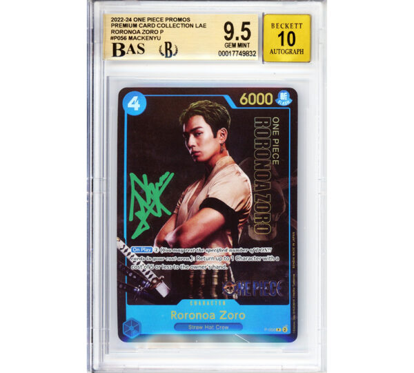 Mackenyu Signed One Piece Roronoa Zoro Straw Hat Crew Live Action Premium - English P-056 Graded 9.5 GM MT/Auto 10 Encapsulated Game Card
