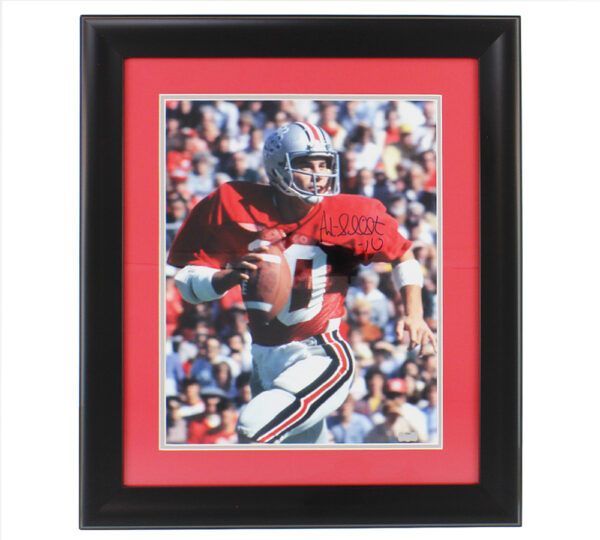 Art Schlichter Signed Ohio State Buckeyes Red Background Framed 16x20 Photo