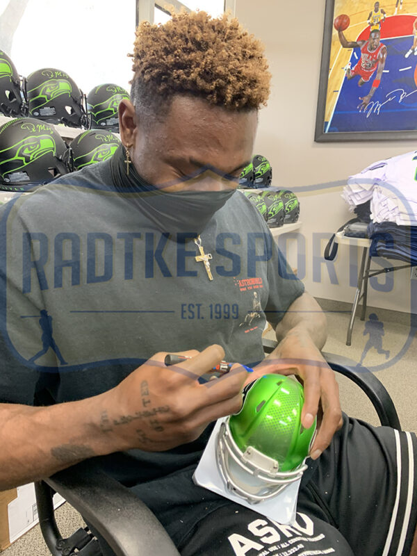 DK Metcalf Signed Seattle Seahawks Custom Blue NFL Mini Helmet - Image 2