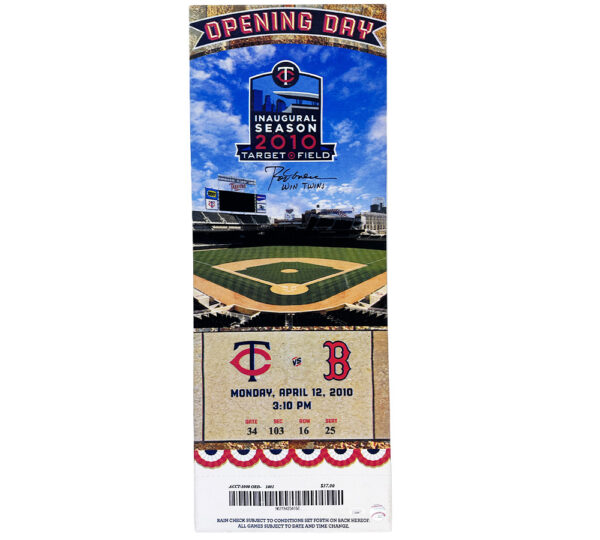 Rod Carew Signed Minnesota Twins 12x32 2010 Mega Ticket MLB Canvas with "Win Twins" Inscriptions