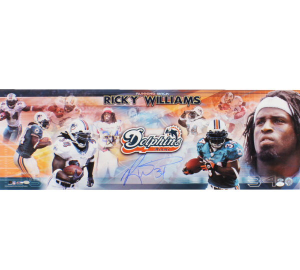 Ricky Williams Signed Miami Dolphins Unframed 12x36 Action Shot NFL Pano Photo