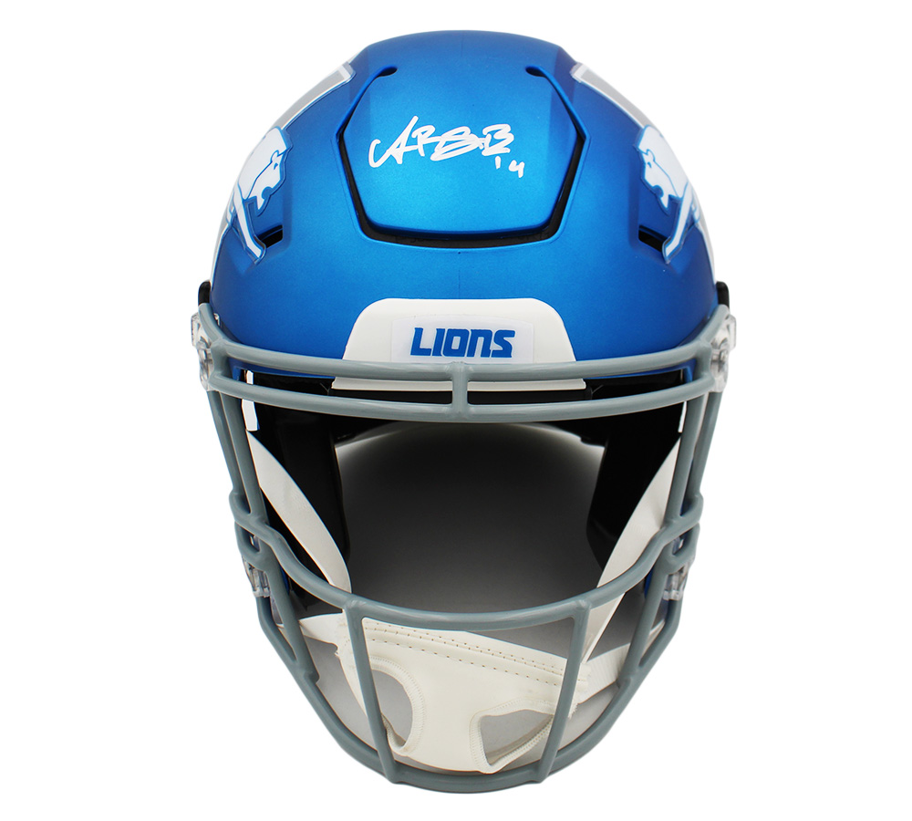Amon-Ra St. Brown Signed Detroit Lions Speed Flex Authentic Alternate 2023 Light Blue NFL Helmet - Image 3