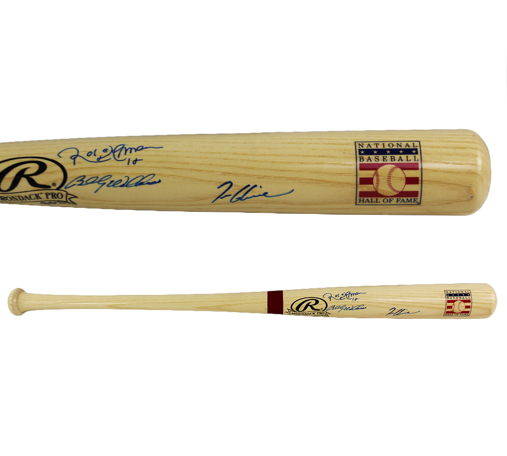 Tom Glavine, Roberto Alomar, Billy Williams Signed Custom Hall of Fame Edition Blonde MLB Bat