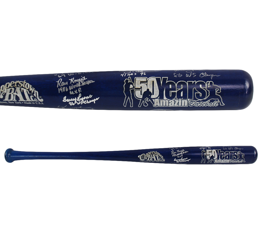 Multi-Signed New York Custom Cooperstown 50 Years Blue Bat with 7 Signatures Including Ray Knight & Todd Hundley