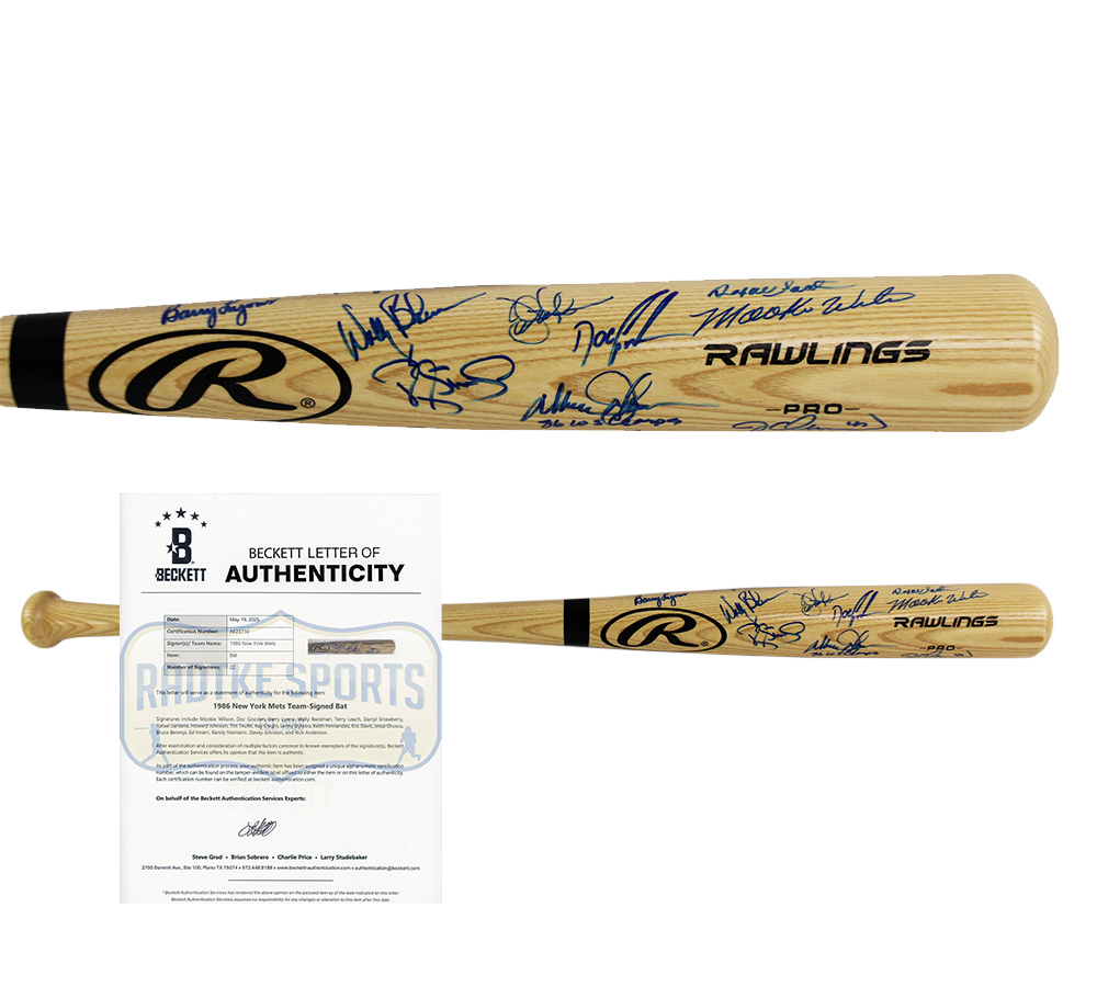 22 1986 New York Mets Alumni Signed Rawlings Blonde MLB Bat Signatures include Mookie Wilson & Barry Lyons