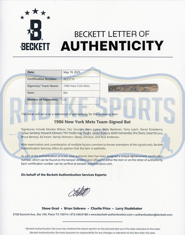 22 1986 New York Mets Alumni Signed Rawlings Blonde MLB Bat Signatures include Mookie Wilson & Barry Lyons - Image 8