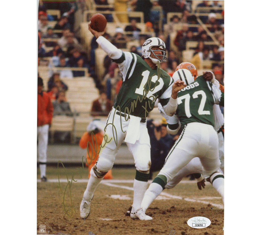 Joe Willie Namath Signed New York Jets Unframed 8x10 NFL Throwing Ball Photo with "x12" Inscription