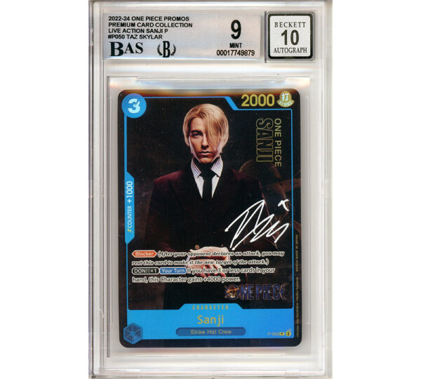 Taz Skylar Signed One Piece Sanji Live Action Edition P-050 Graded 9 MT/Auto 10 Encapsulated Game Card