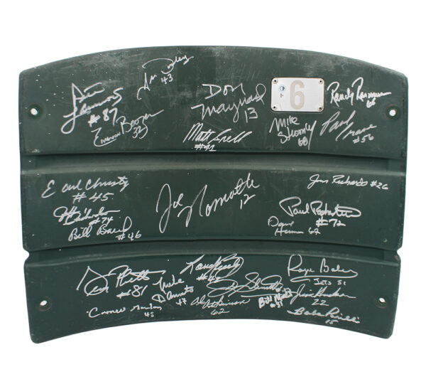 1969 New York Jets Alumni Signed Shea Stadium Green Seatback with 25 Signatures including Joe Namath & Don Maynard - Image 2