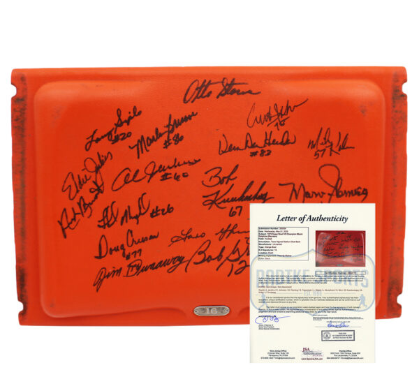 1972 Miami Dolphins Alumni Signed Orange Bowl Orange Seatback with 18 Signatures including Bob Griese & Nick Buoniconti