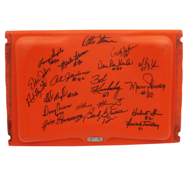 1972 Miami Dolphins Alumni Signed Orange Bowl Orange Seatback with 18 Signatures including Bob Griese & Nick Buoniconti - Image 2