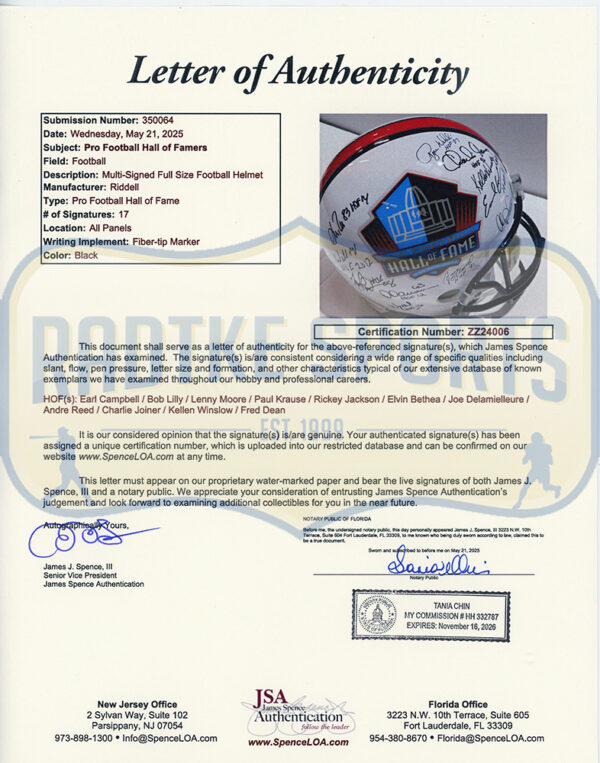 Multi-Signed Hall of Fame Full Size VSR4 NFL Helmet with 17 Signatures including Earl Campbell & Bob Lilly - Image 8