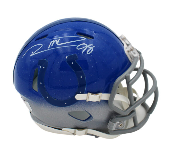Robert Mathis Signed Indianapolis Colts Speed Custom Blue/Gray Fade NFL Mini Helmet