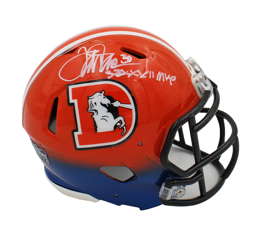 Terrell Davis Signed Denver Broncos Speed Custom Throwback Orange NFL Mini Helmet with "SB XXXII MVP" Inscription