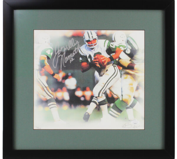 Joe Willie Namath Signed New York Jets Framed 12x13 NFL Artwork - Limited Edition 11 of 50