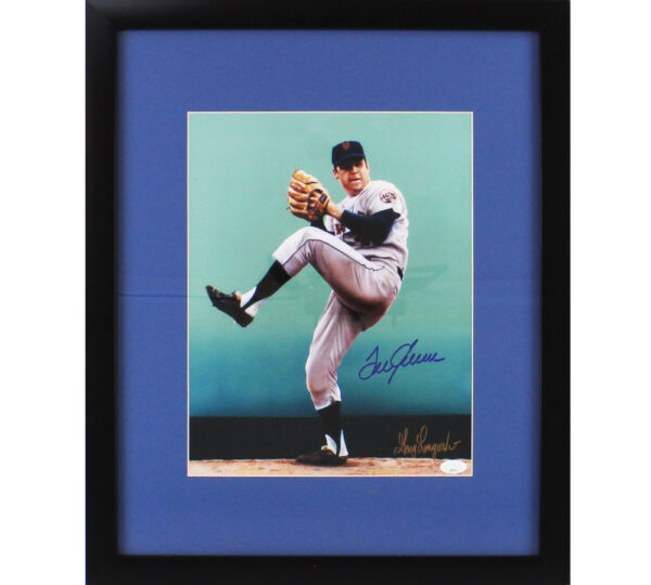 Tom Seaver Signed New York Mets Framed 11x14 Pitching MLB Artwork with Artist Signature