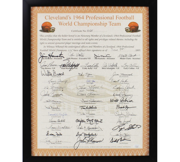 1964 Team Signed Cleveland Browns 18x22 Framed World Champions NFL Certificate #0121