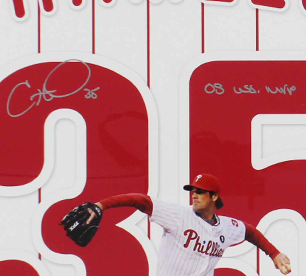 Cole Hamels Signed Philadelphia Phillies Framed 18x18 MLB Print with "08 WS MVP" Inscription - Image 2