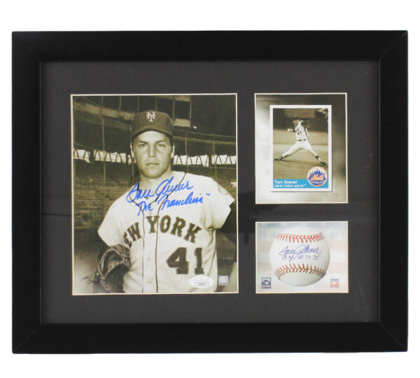 Tom Seaver Signed New York Yankees Framed 8x10 Black and White with Cutout MLB Photo with "The Franchise" Inscription