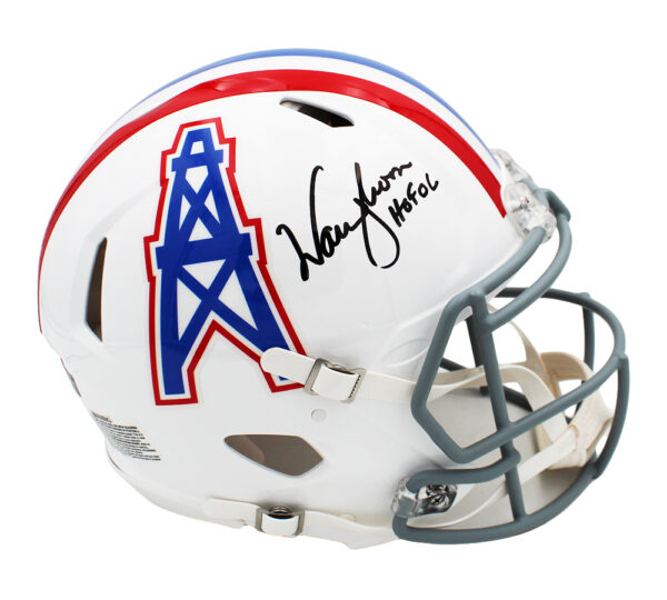 Warren Moon Signed Houston Oilers Speed Authentic Throwback White with Grey Face Mask NFL Helmet with “HOF 06" Inscription