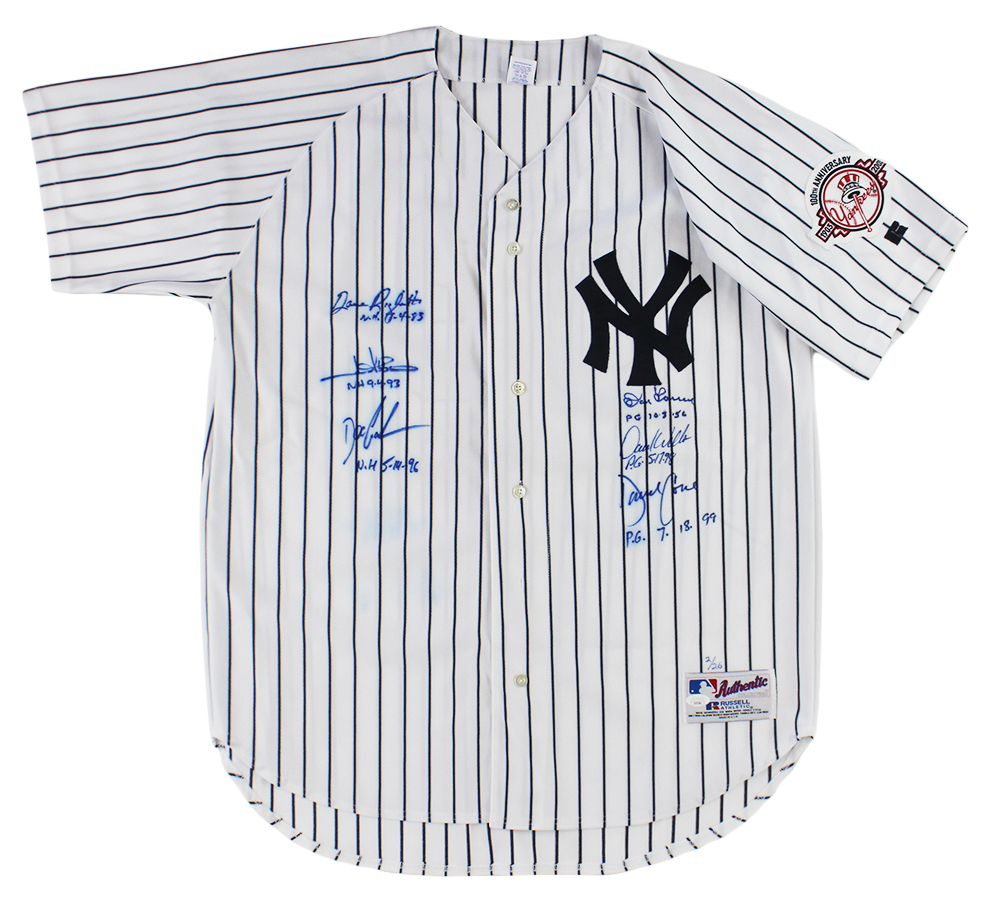 Multi-Signed New York Yankees Majestic MLB Jersey with 6 signatures including Jim Abbott & Dwight Gooden