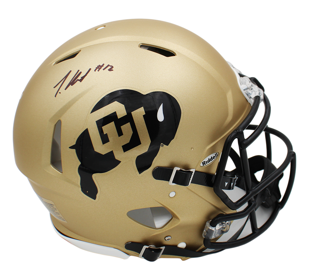 Travis Hunter Signed Colorado Buffaloes Speed Authentic Gold NCAA Helmet