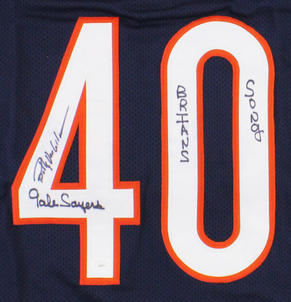 Gale Sayers & Billy Dee Williams Signed Chicago Custom Blue Jersey with "Brians Song" Inscription - Image 2