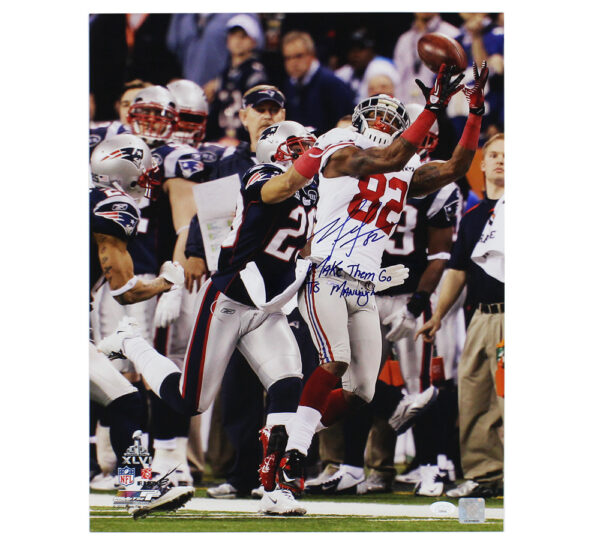 Mario Manningham Signed New York Giants Unframed 16x20 Veritcal NFL Photo with "Make them go to Manningham" Inscription