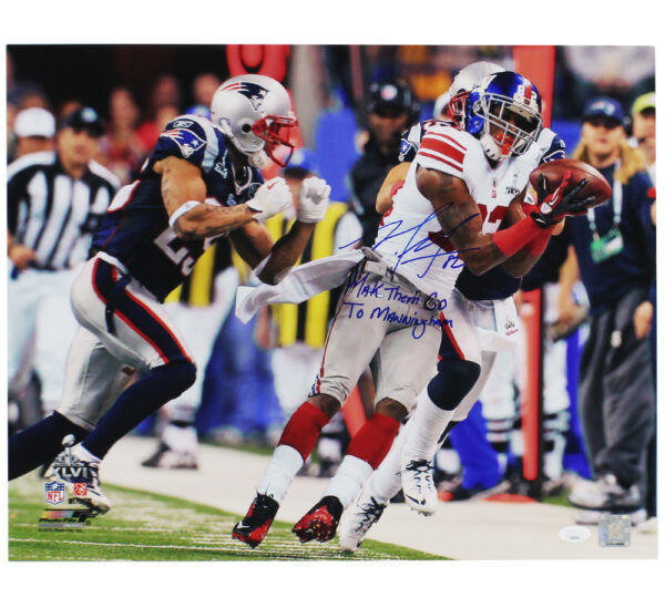 Mario Manningham Signed New York Giants Unframed 16x20 Horizontal NFL Photo with "Make them go to Manningham" Inscription