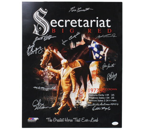 Ron Turcotte, Jean Cruguet + 8 Multi-Signed Unframed 16×20 Secretariat Horse Racing Photo