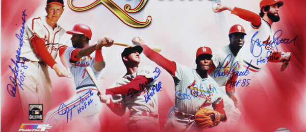 Stan Musial, Ozzie Smith, + 4 Signed St. Louis Cardinals Unframed 16x20 Legends MLB Photo with "HOF" Inscriptions - Image 2