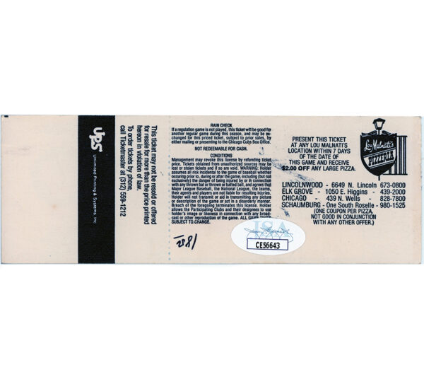Mookie Wilson & Jesse Orosco Signed Chicago Cubs vs New York Mets 8/15/1987 Ticket Stub - Image 2