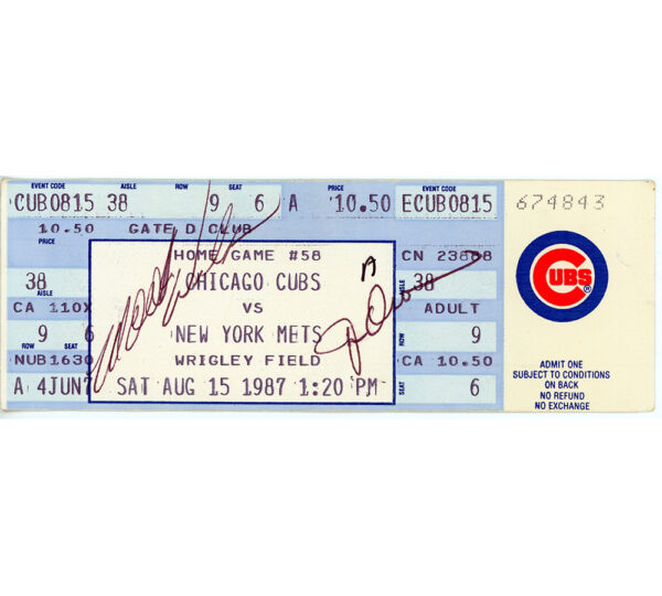 Mookie Wilson & Jesse Orosco Signed Chicago Cubs vs New York Mets 8/15/1987 Ticket Stub