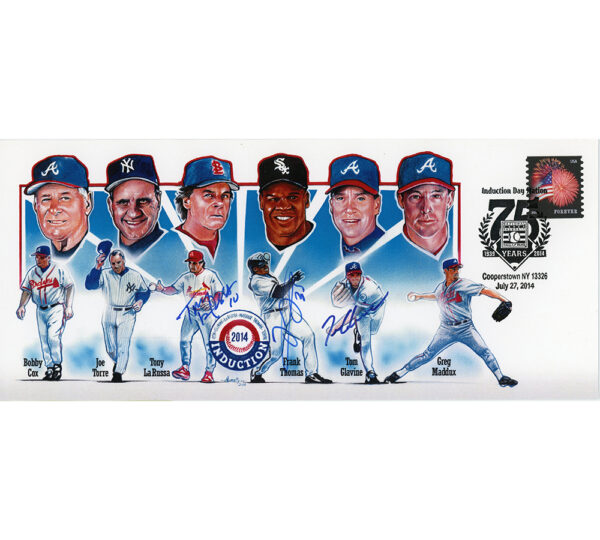 Tom Glavine, Frank Thomas & Tony LaRussa Signed 2014 Hall of Fame Induction Cachet Envelope