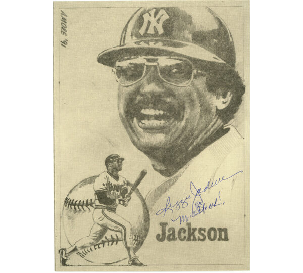 Reggie Jackson Signed New York Yankees Unframed 5x7 Artwork with "Mr. October" Inscription