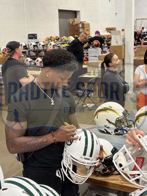 Matthew Golden Signed Green Bay Packers Speed Authentic Alternate White NFL Helmet - Image 2