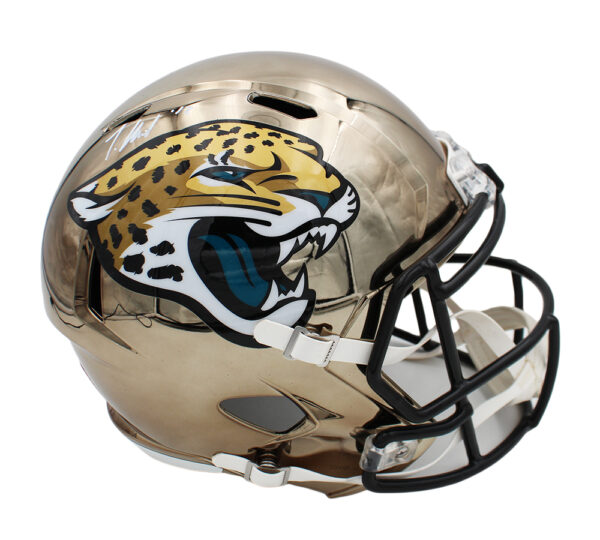 Travis Hunter Signed Jacksonville Jaguars Speed Replica Chrome NFL Helmet - Image 2