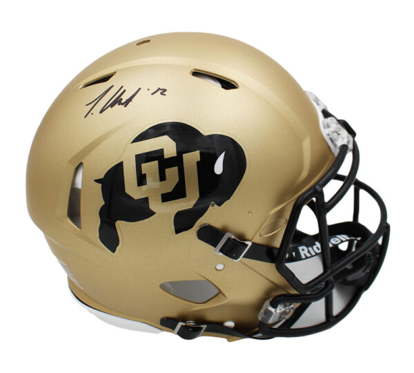 Travis Hunter Signed Colorado Buffaloes Speed Authentic Gold NCAA Helmet