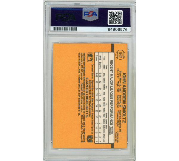 John Smoltz Signed Atlanta Braves 1989 Donruss Gem Mint 10 Encapsulated Card - Image 2