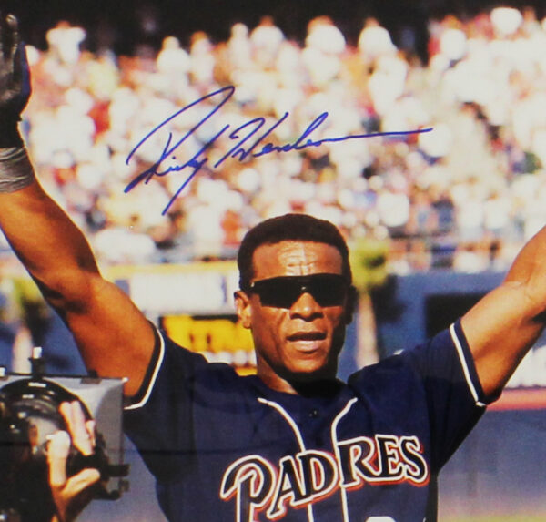 Rickey Henderson Signed San Diego Padres Framed 16x20 Arms Raised MLB Photo - Image 2