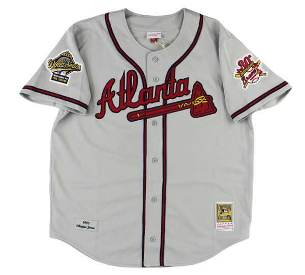 Chipper Jones Signed Atlanta Braves Mitchell & Ness Authentic Throwback Grey Jersey - Image 2