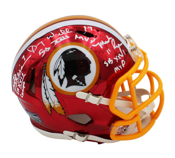 Mark Rypien, Joe Theismann, and Doug Williams signed Washington Commanders Riddell Speed Chrome NFL Mini Helmet with 3 Inscriptions - Image 4