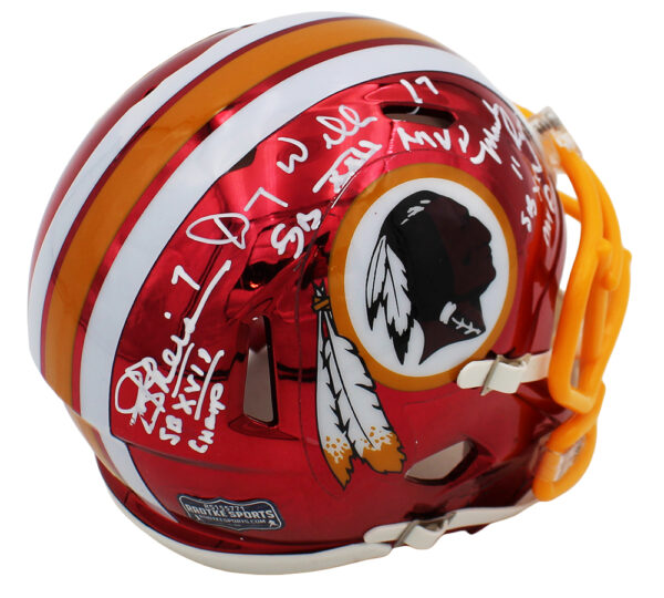 Mark Rypien, Joe Theismann, and Doug Williams signed Washington Commanders Riddell Speed Chrome NFL Mini Helmet with 3 Inscriptions - Image 5