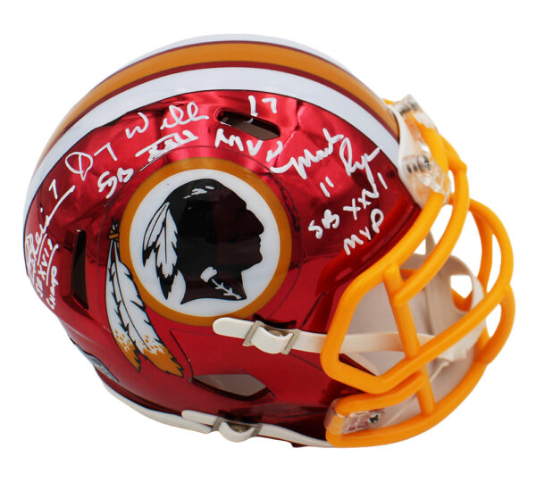 Mark Rypien, Joe Theismann, and Doug Williams signed Washington Commanders Riddell Speed Chrome NFL Mini Helmet with 3 Inscriptions - Image 6