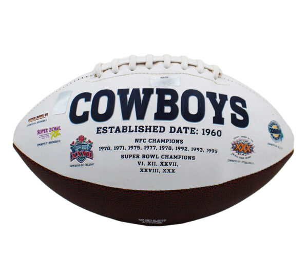 Troy Aikman Signed Dallas Cowboys Embroidered Logo NFL Football with "SB XXVII MVP" Inscription - Image 2