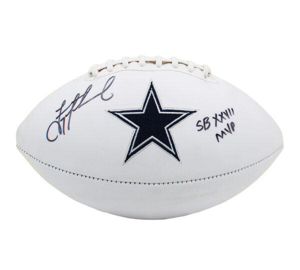 Troy Aikman Signed Dallas Cowboys Embroidered Logo NFL Football with "SB XXVII MVP" Inscription - Image 3