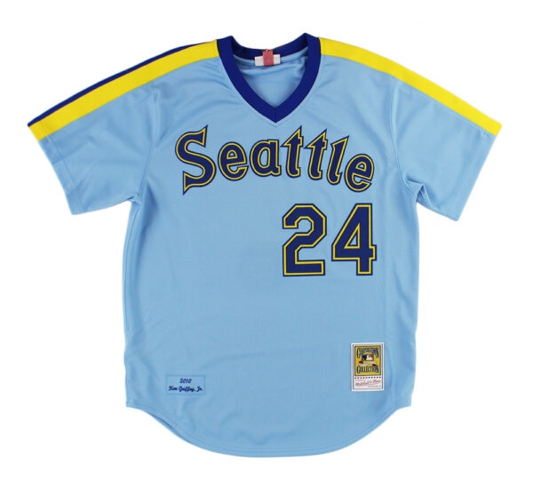 Ken Griffey Jr. Signed Seattle Mariners M&N Large Authentic Throwback Light Blue MLB Jersey - Image 3